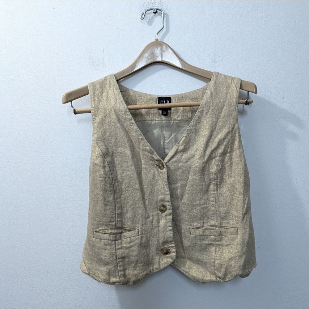 GAP Gold Metallic Linen Blend Vest, Women's Xtra Small